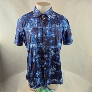 Au Noir Shirt Mens 7 3XL Blue Button Up Modern Slim Casual Designer Abstract